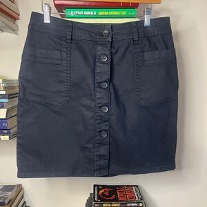 Women’s Navy Organic Cotton Button Front Prana Skirt with Pockets - Size 10